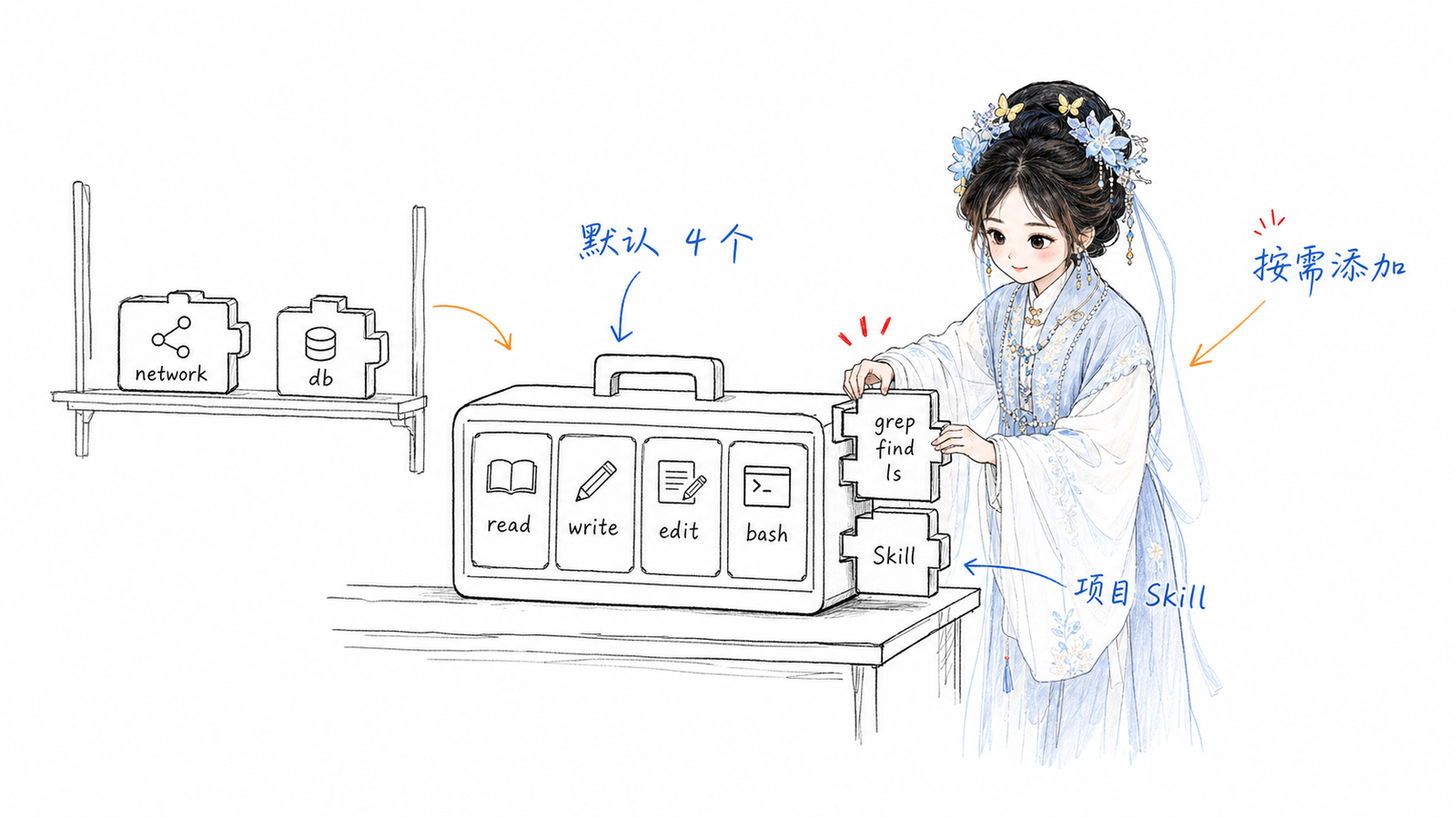 默认工具与按需添加的扩展能力